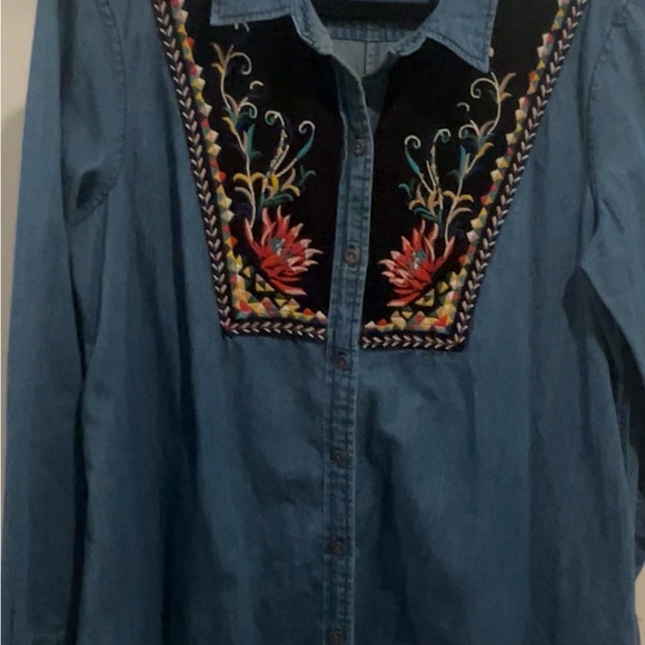Anthropologie Holding Horses Embroidered Western Tunic Shirt Denim Women’s Sz 12 - Picture 3 of 3